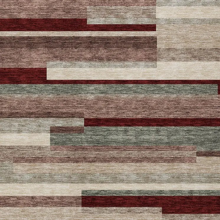 3' X 5' Merlot Burgundy And Beige Striped Washable Indoor Outdoor Area Rug