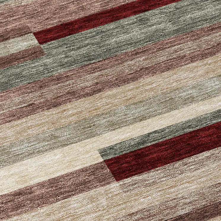 8' Merlot Burgundy And Beige Round Striped Washable Indoor Outdoor Area Rug