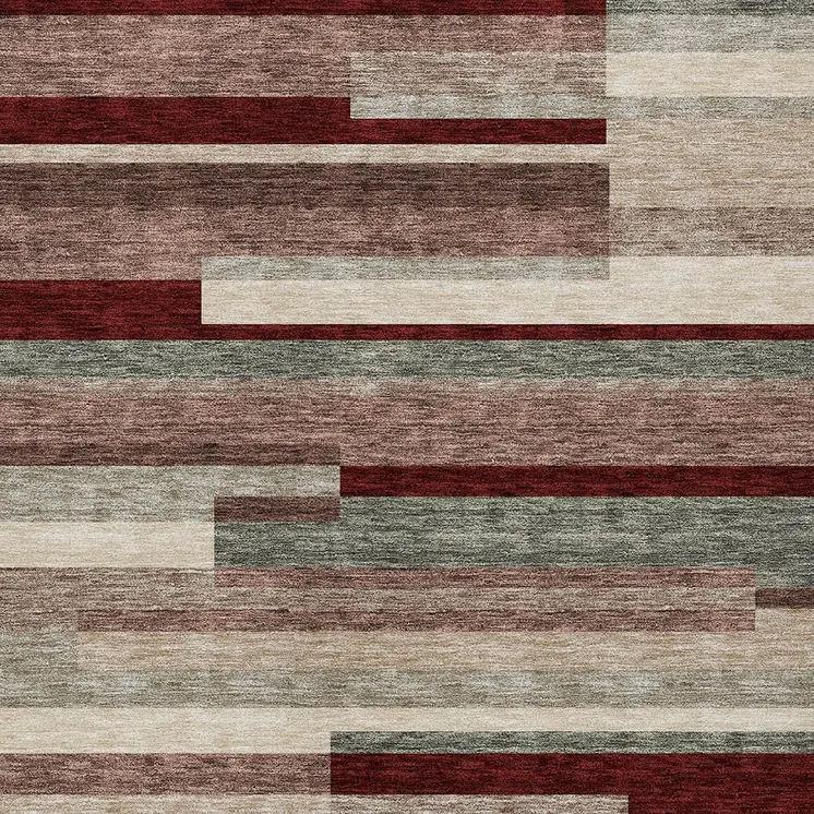 8' X 10' Merlot Burgundy And Beige Striped Washable Indoor Outdoor Area Rug