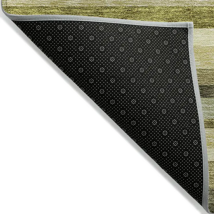 3' X 5' Olive Green Ivory And Beige Striped Washable Indoor Outdoor Area Rug