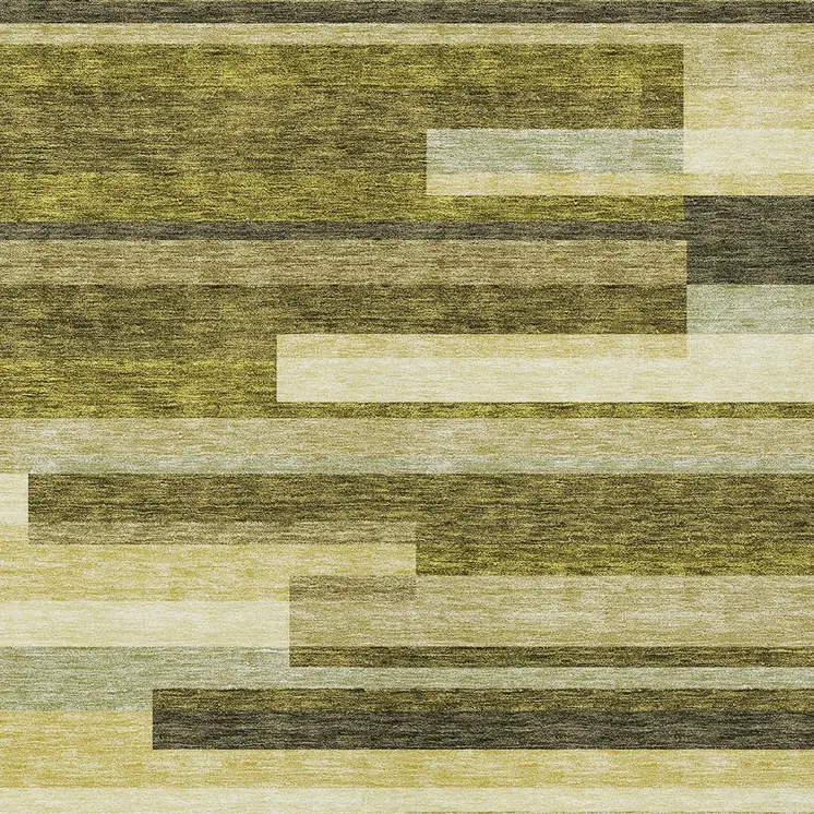 3' X 5' Olive Green Ivory And Beige Striped Washable Indoor Outdoor Area Rug