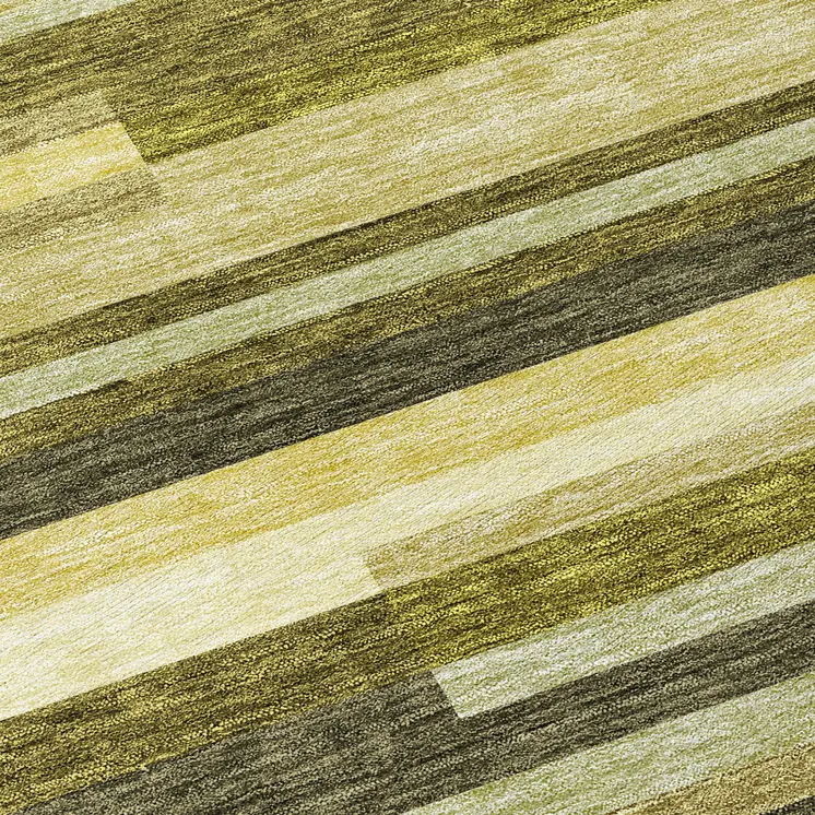 8' Olive Green Ivory And Beige Round Striped Washable Indoor Outdoor Area Rug