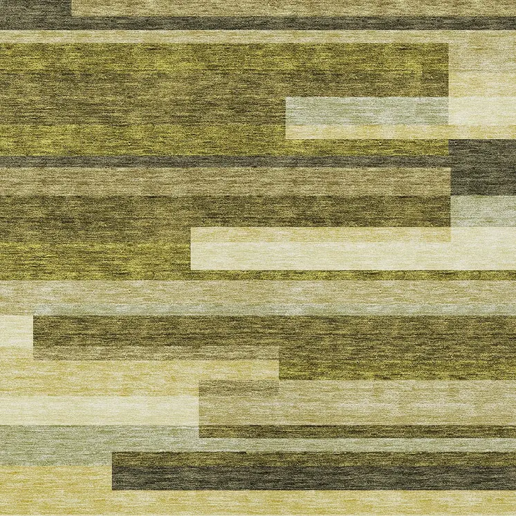 8' X 10' Olive Green Ivory And Beige Striped Washable Indoor Outdoor Area Rug