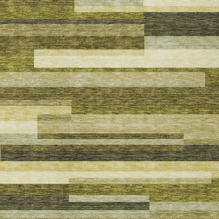 9' X 12' Olive Green Ivory And Beige Striped Washable Indoor Outdoor Area Rug