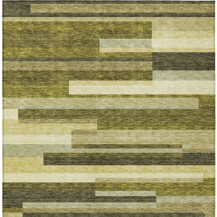 10' X 14' Olive Green Ivory And Beige Striped Washable Indoor Outdoor Area Rug