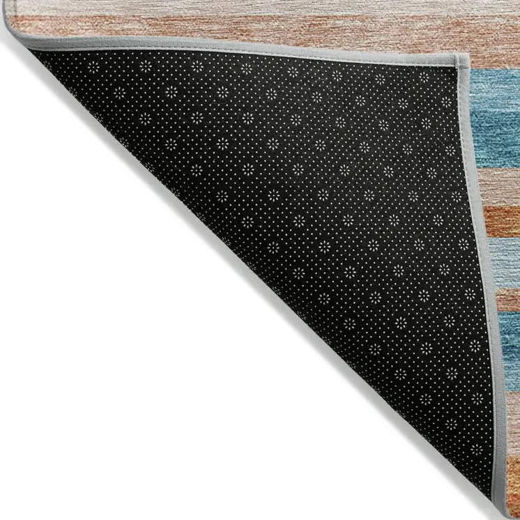 10' X 14' Orange Teal Blue And Salmon Striped Washable Indoor Outdoor Area Rug