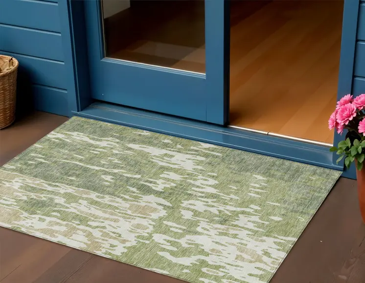 3' X 5' Sage And Ivory Abstract Washable Indoor Outdoor Area Rug
