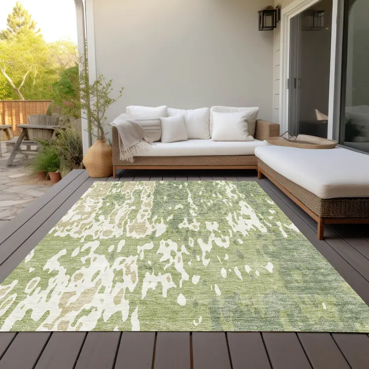 3' X 5' Sage And Ivory Abstract Washable Indoor Outdoor Area Rug