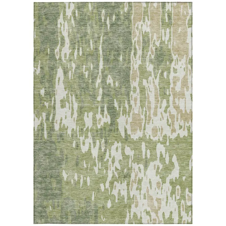 5' X 8' Sage And Ivory Abstract Washable Indoor Outdoor Area Rug