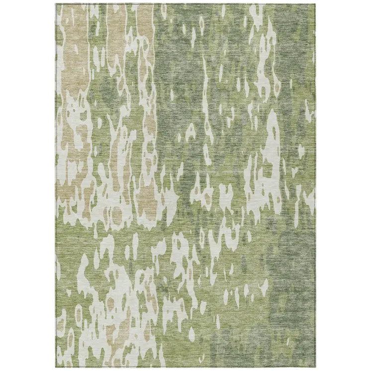 5' X 8' Sage And Ivory Abstract Washable Indoor Outdoor Area Rug