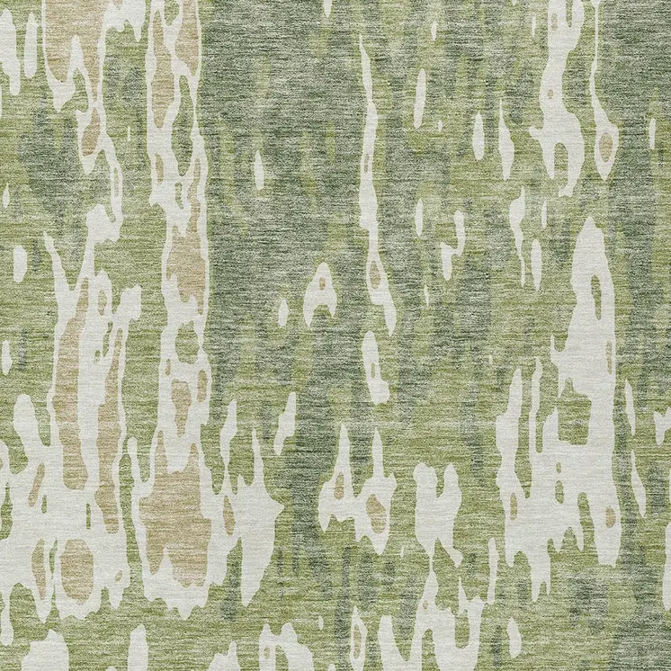 5' X 8' Sage And Ivory Abstract Washable Indoor Outdoor Area Rug