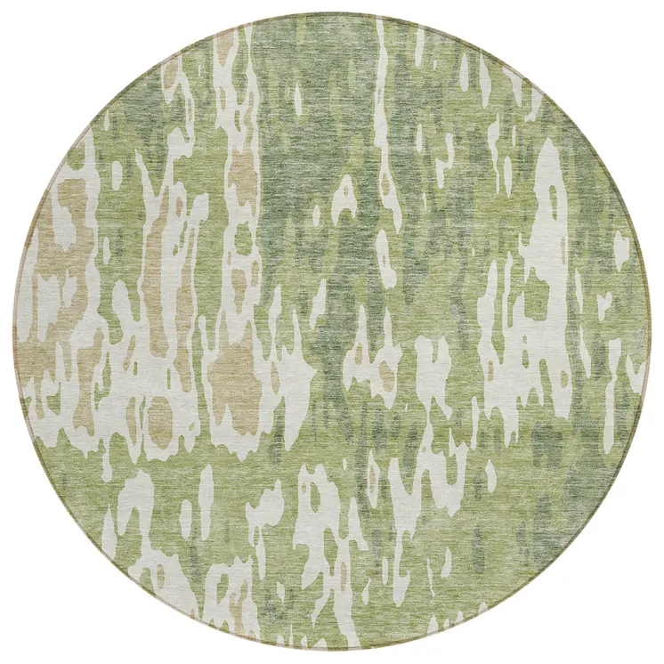 8' Sage And Ivory Round Abstract Washable Indoor Outdoor Area Rug