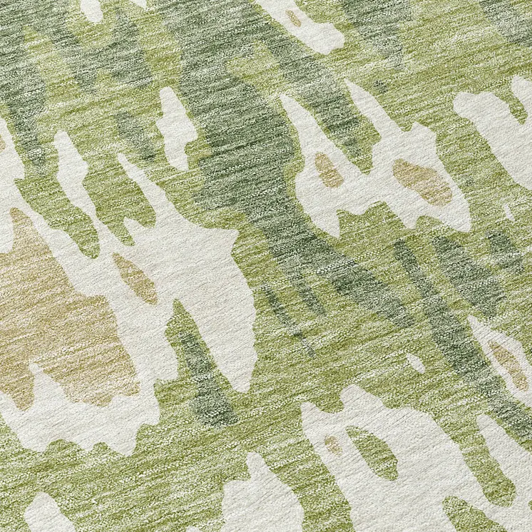 8' Sage And Ivory Round Abstract Washable Indoor Outdoor Area Rug