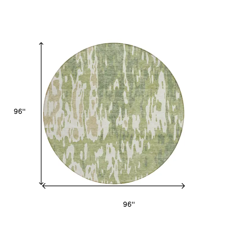 8' Sage And Ivory Round Abstract Washable Indoor Outdoor Area Rug