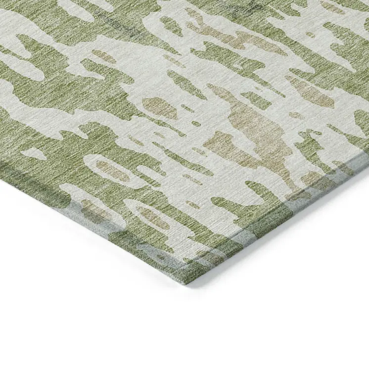 8' X 10' Sage And Ivory Abstract Washable Indoor Outdoor Area Rug