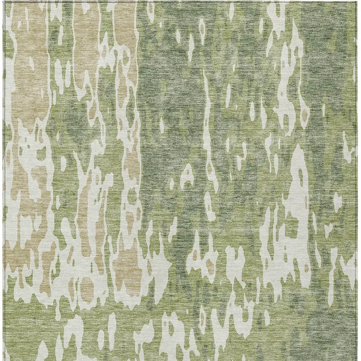 10' X 14' Sage And Ivory Abstract Washable Indoor Outdoor Area Rug
