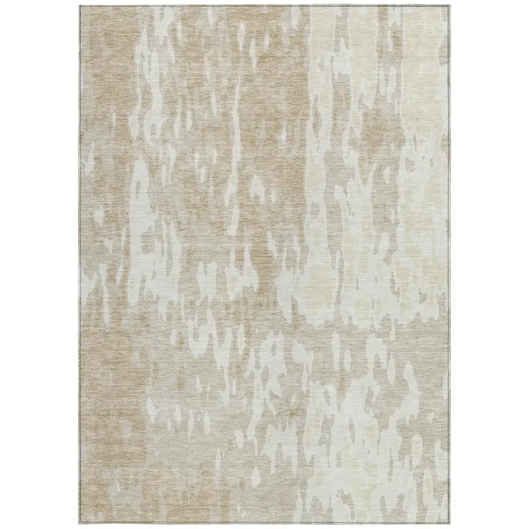 3' X 5' Beige And Ivory Abstract Washable Indoor Outdoor Area Rug