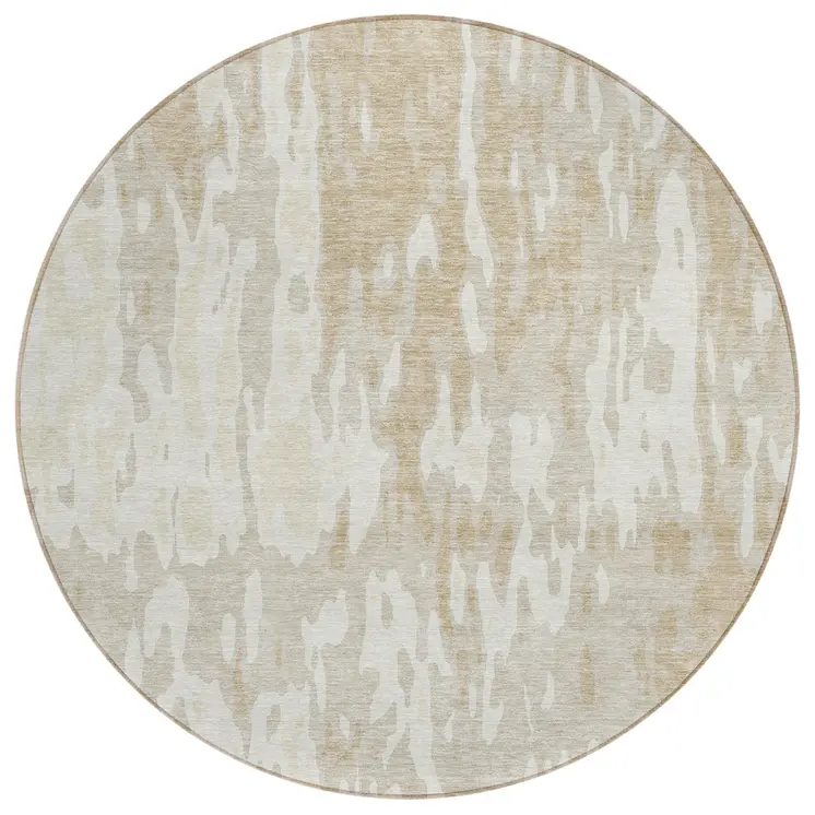 8' Beige And Ivory Round Abstract Washable Indoor Outdoor Area Rug