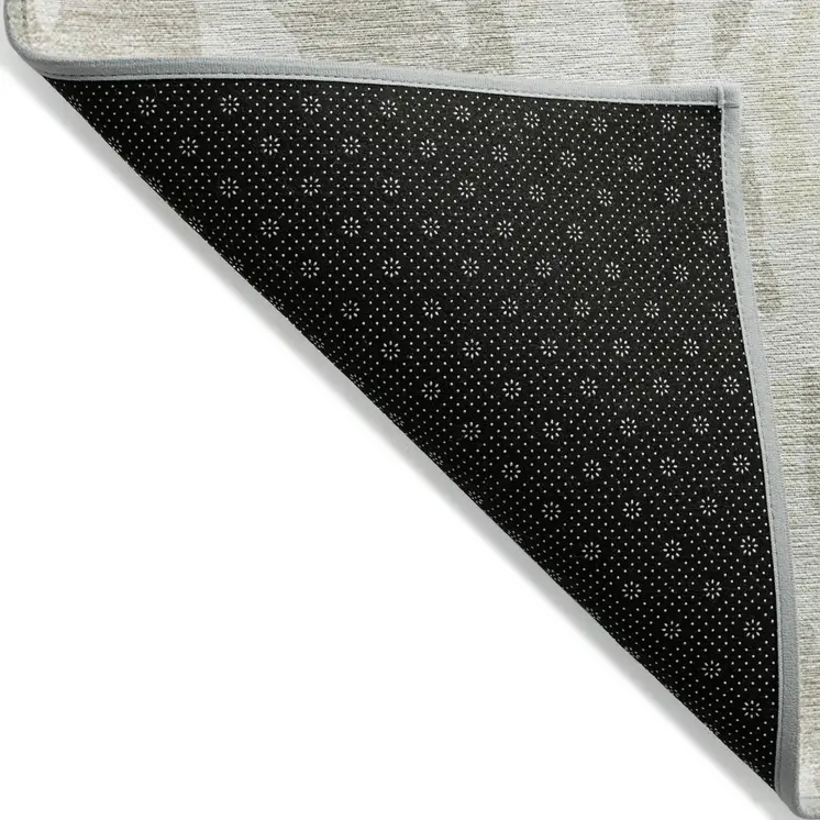 8' Beige And Ivory Round Abstract Washable Indoor Outdoor Area Rug