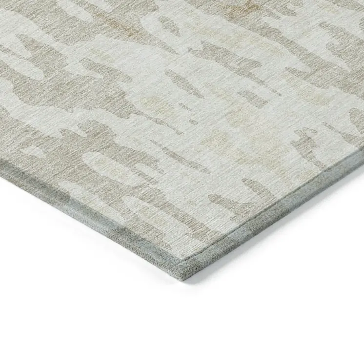 8' Beige And Ivory Round Abstract Washable Indoor Outdoor Area Rug