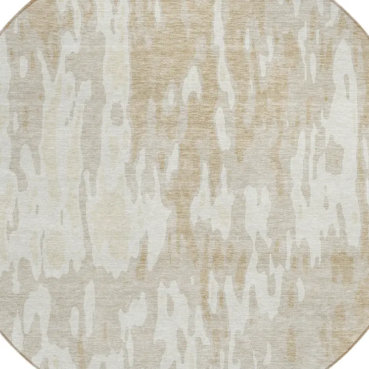 8' Beige And Ivory Round Abstract Washable Indoor Outdoor Area Rug