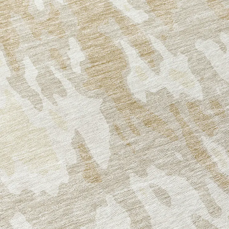 8' Beige And Ivory Round Abstract Washable Indoor Outdoor Area Rug