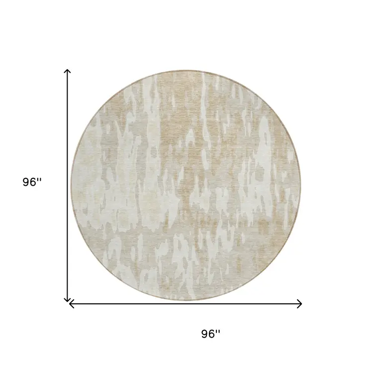 8' Beige And Ivory Round Abstract Washable Indoor Outdoor Area Rug