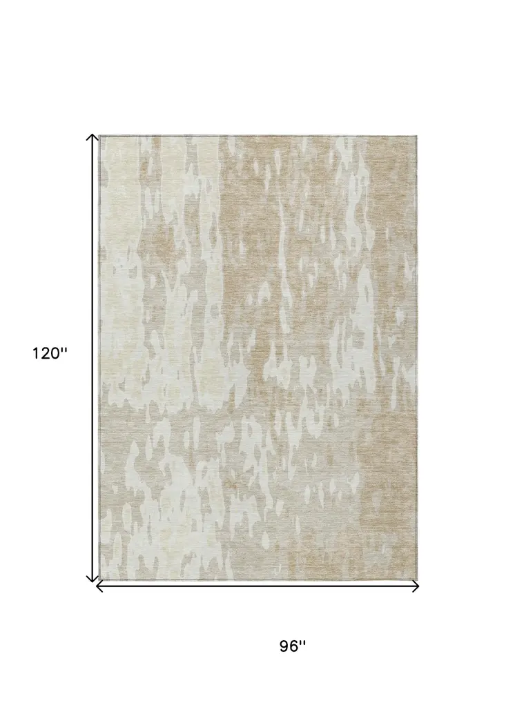 8' X 10' Beige And Ivory Abstract Washable Indoor Outdoor Area Rug