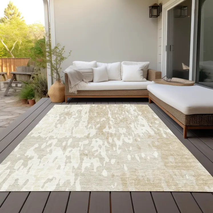 8' X 10' Beige And Ivory Abstract Washable Indoor Outdoor Area Rug
