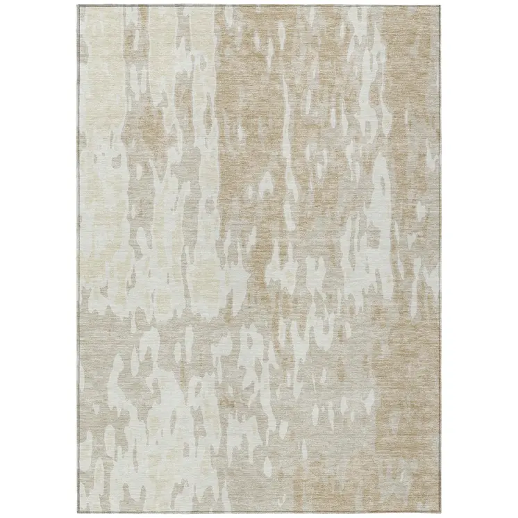 8' X 10' Beige And Ivory Abstract Washable Indoor Outdoor Area Rug