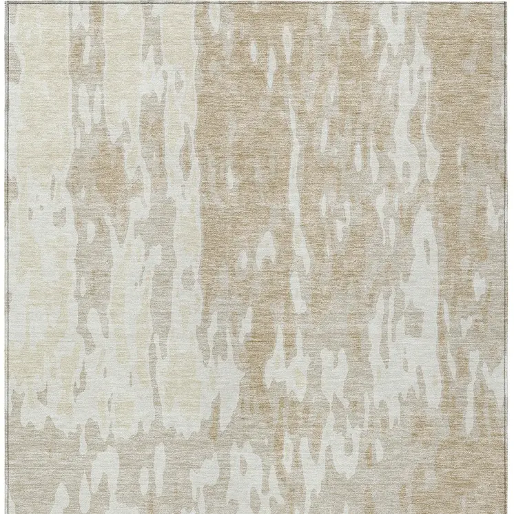 10' X 14' Beige And Ivory Abstract Washable Indoor Outdoor Area Rug