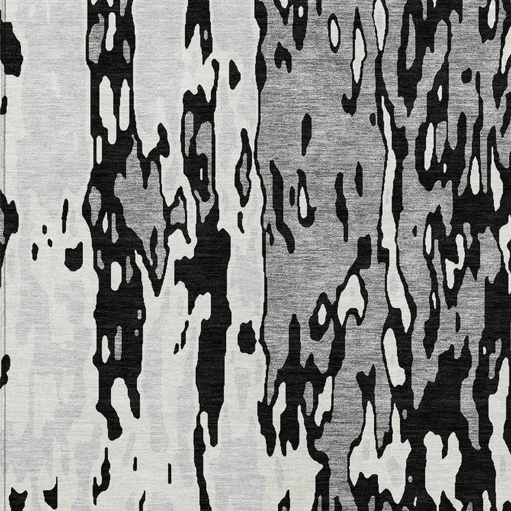3' X 5' Black And Ivory Abstract Washable Indoor Outdoor Area Rug