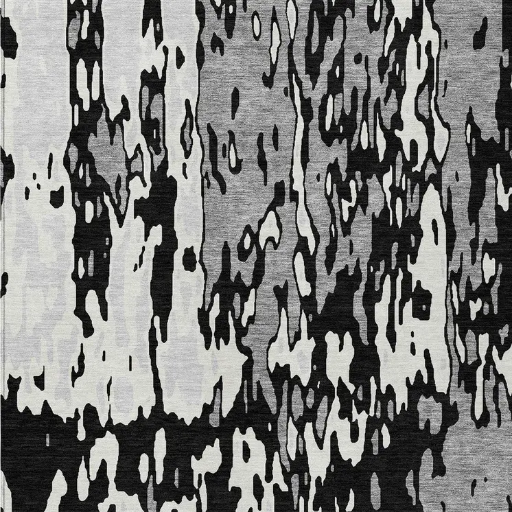 5' X 8' Black And Ivory Abstract Washable Indoor Outdoor Area Rug