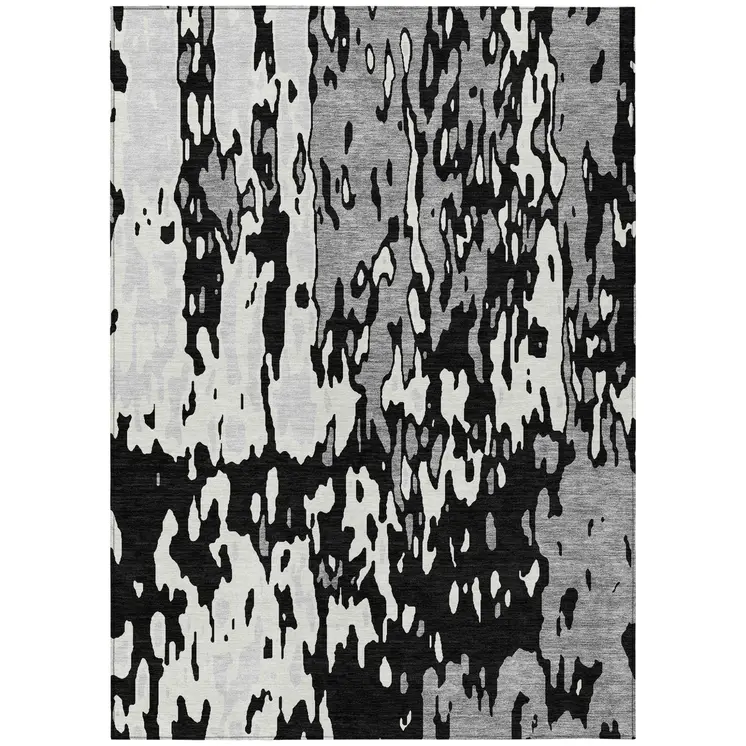 5' X 8' Black And Ivory Abstract Washable Indoor Outdoor Area Rug