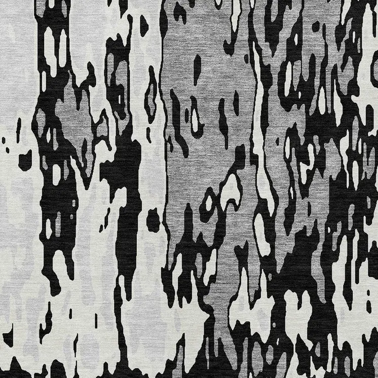 5' X 8' Black And Ivory Abstract Washable Indoor Outdoor Area Rug
