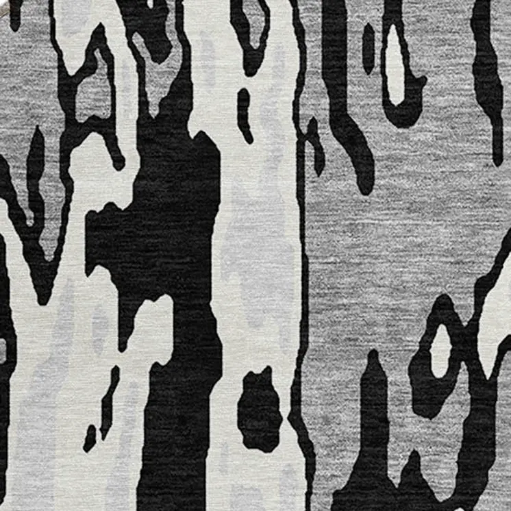 8' Black And Ivory Round Abstract Washable Indoor Outdoor Area Rug