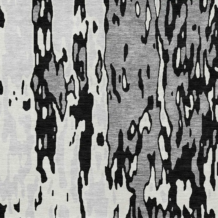 8' X 10' Black And Ivory Abstract Washable Indoor Outdoor Area Rug