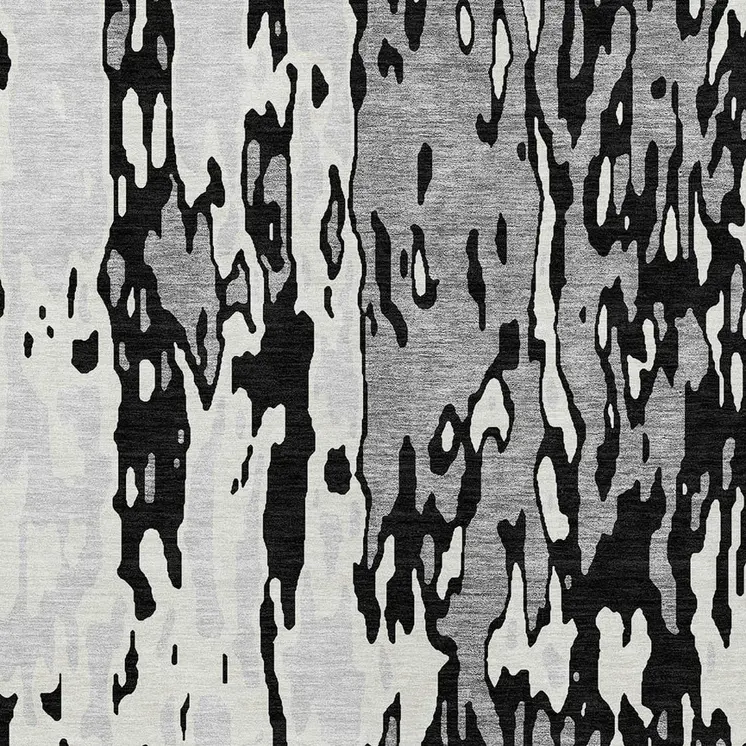10' X 14' Black And Ivory Abstract Washable Indoor Outdoor Area Rug