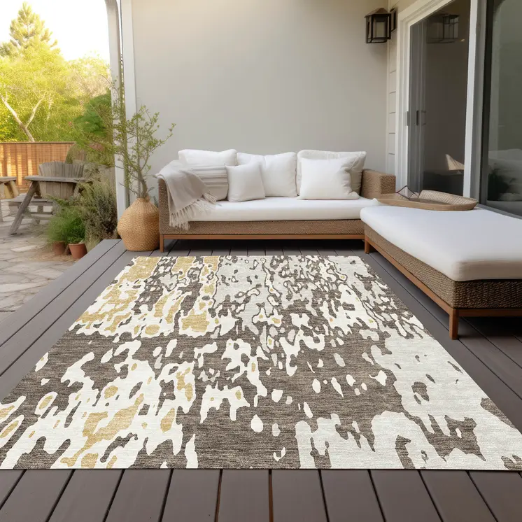 3' X 5' Brown And Ivory Abstract Washable Indoor Outdoor Area Rug