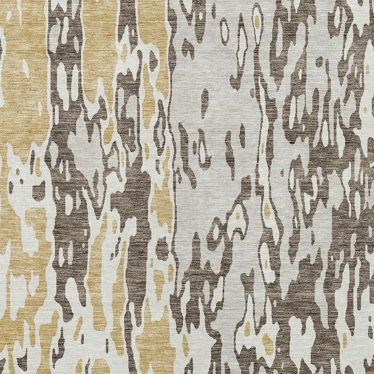 3' X 5' Brown And Ivory Abstract Washable Indoor Outdoor Area Rug