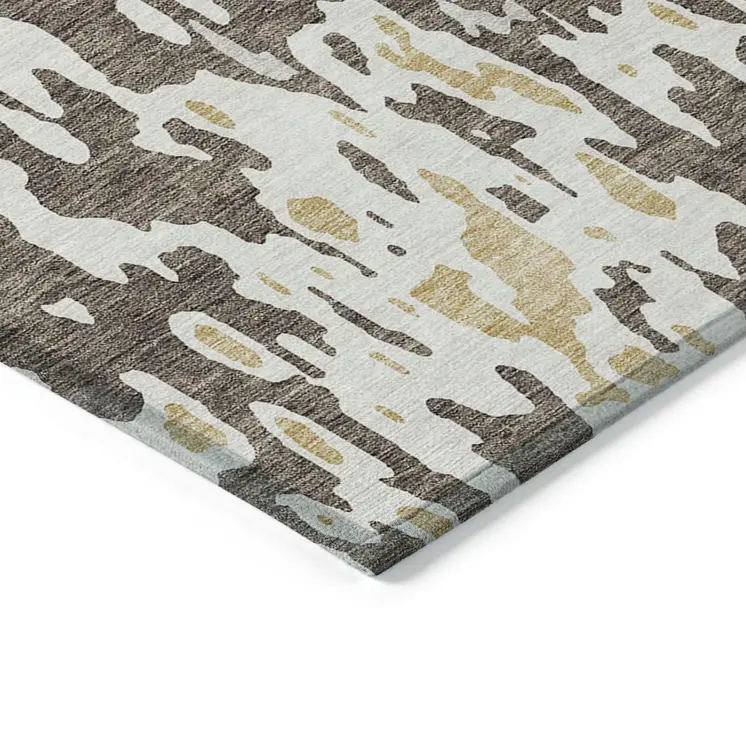 3' X 5' Brown And Ivory Abstract Washable Indoor Outdoor Area Rug