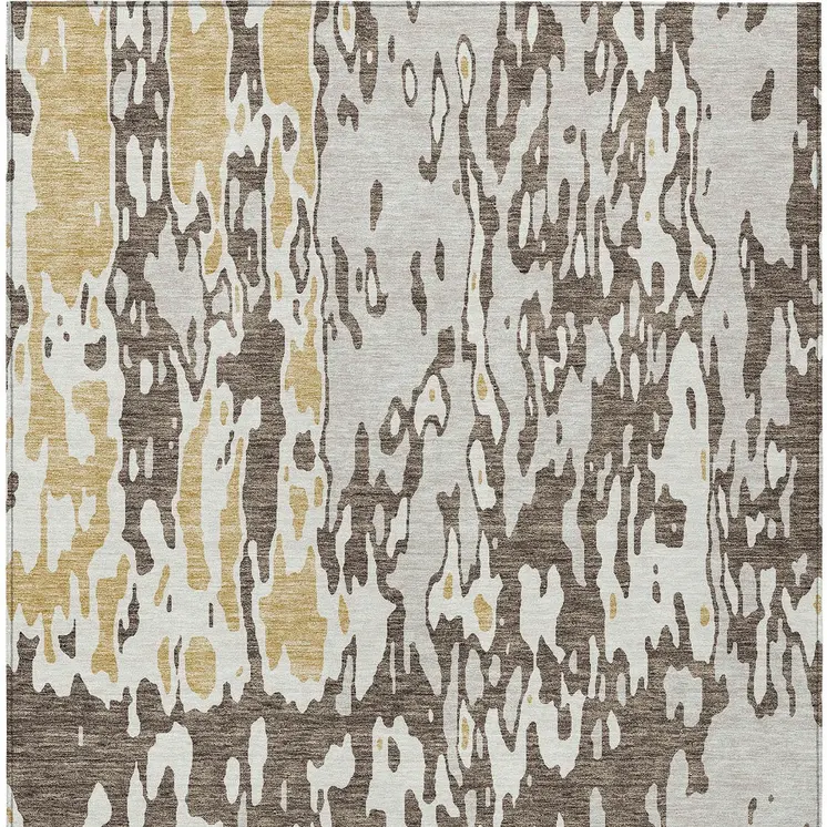 3' X 5' Brown And Ivory Abstract Washable Indoor Outdoor Area Rug