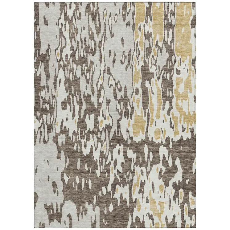8' X 10' Brown And Ivory Abstract Washable Indoor Outdoor Area Rug