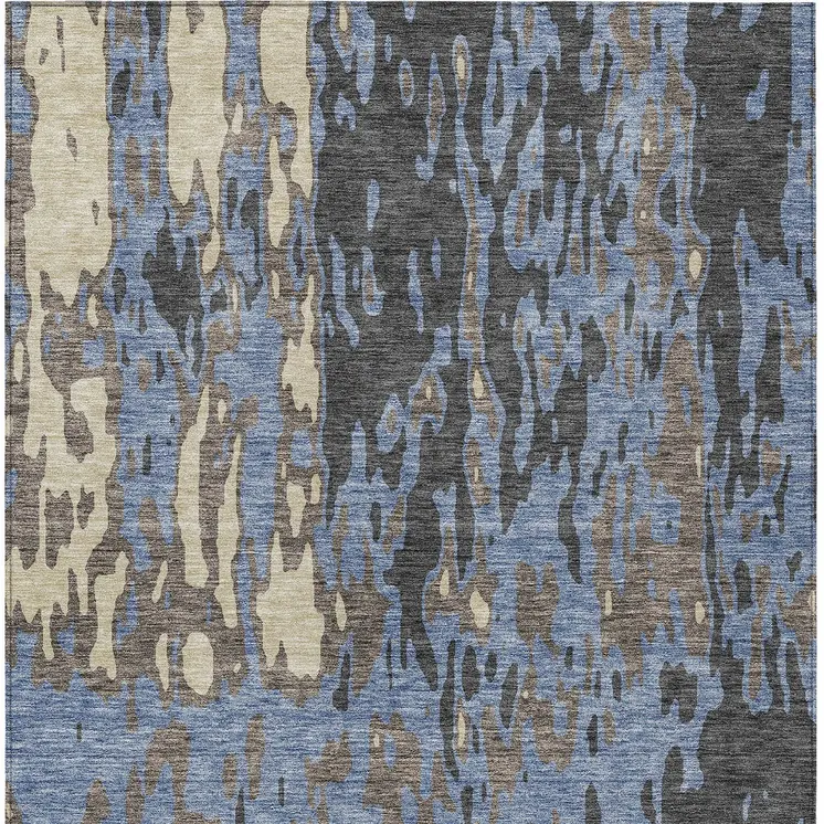 8' X 10' Denim Blue And Beige Abstract Washable Indoor Outdoor Area Rug