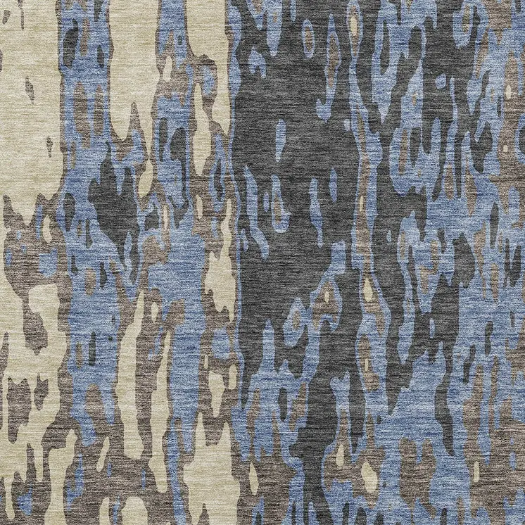 9' X 12' Denim Blue And Beige Abstract Washable Indoor Outdoor Area Rug