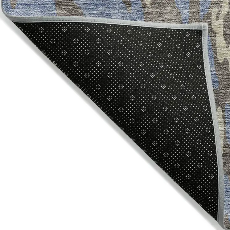 10' X 14' Denim Blue And Beige Abstract Washable Indoor Outdoor Area Rug