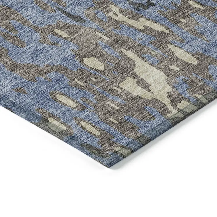 10' X 14' Denim Blue And Beige Abstract Washable Indoor Outdoor Area Rug