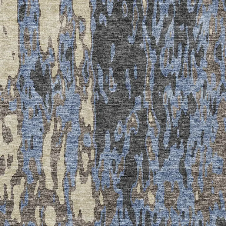 10' X 14' Denim Blue And Beige Abstract Washable Indoor Outdoor Area Rug