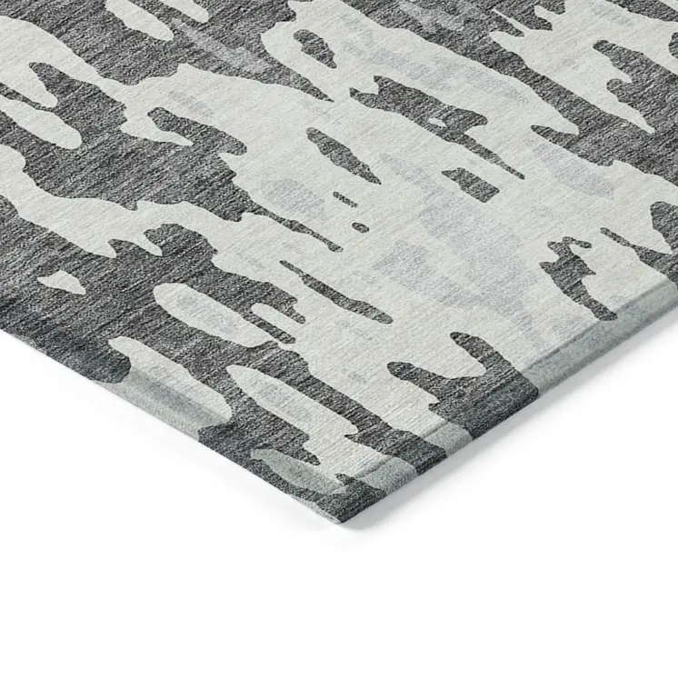 5' X 8' Gray And Ivory Abstract Washable Indoor Outdoor Area Rug