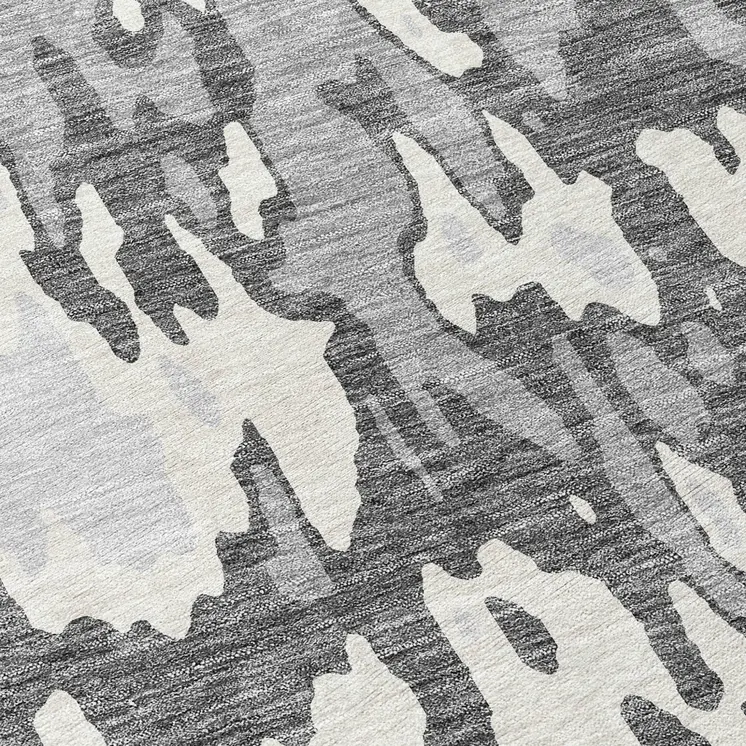 8' Gray And Ivory Round Abstract Washable Indoor Outdoor Area Rug
